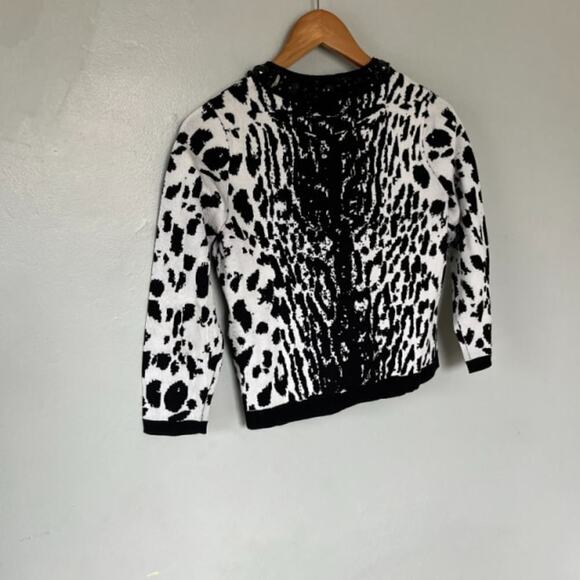 Per Se Women’s Black and White V-Neck Button Up 3/4 Sleeve Cardigan Sweater XS - Picture 5 of 7